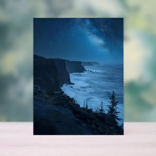Starry Coastal Night – Serene Milky Way Ocean View Acrylic Sign