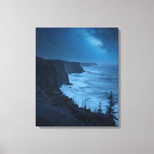 Starry Coastal Night – Serene Milky Way Ocean View Canvas Print