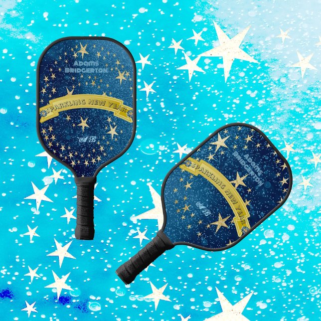 Starry Dark Night New Year Gold Stars Sparkle Blue Pickleball Paddle (Starry Dark Night New Year Gold Stars Sparkle Blue Pickleball Paddle)