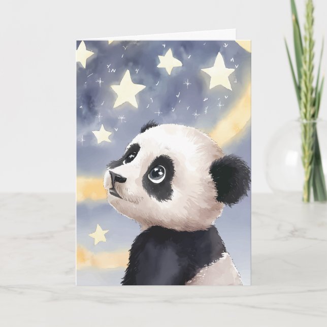 Starry Dreams: A Curious Panda Explores the Night Card (Front)