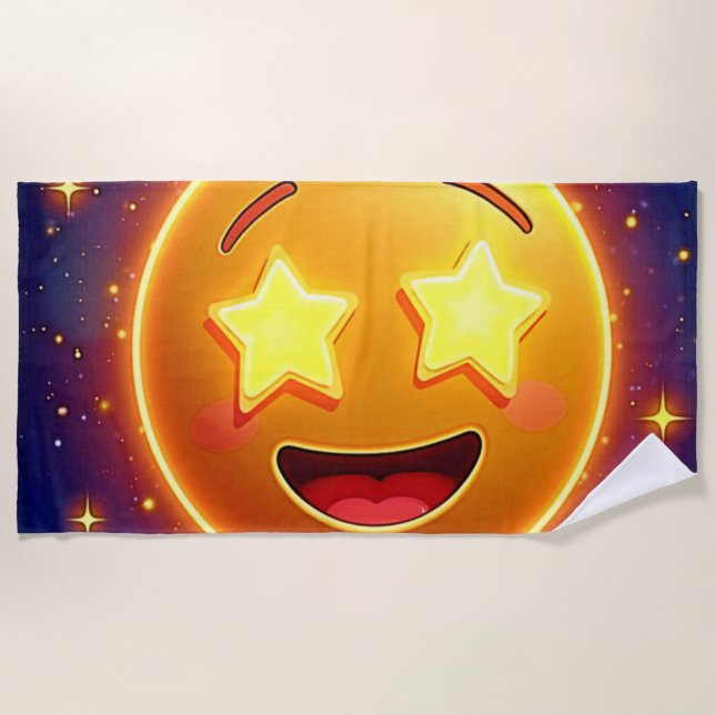 Starry-Eyed Emoji Joy Beach Towel (Front)