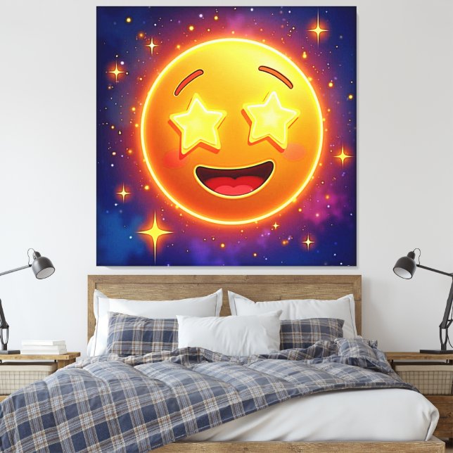Starry-Eyed Emoji Joy Canvas Print (Insitu(Bedroom))
