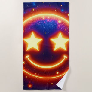 Starry-Eyed Glow Emoji Beach Towel