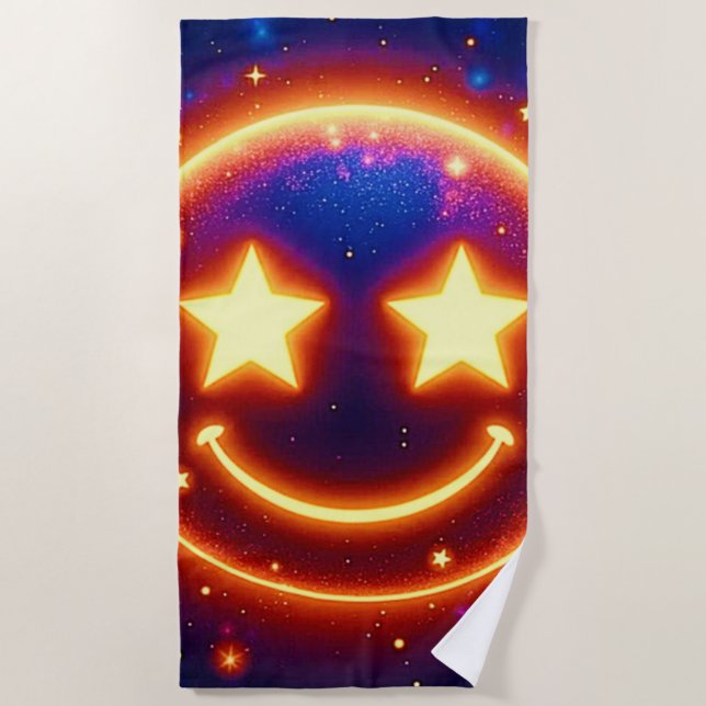 Starry-Eyed Glow Emoji Beach Towel (Front)