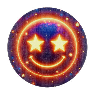 Starry-Eyed Glow Emoji Cutting Board