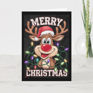 Starry-eyed Merry Christmas Reindeer Fun Design Sa Card