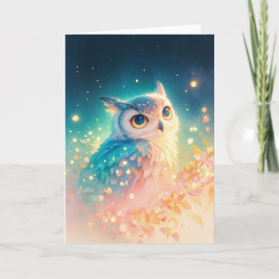Starry-Eyed Owl in a Dreamlike Glow Card