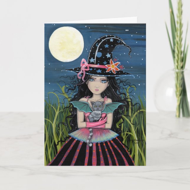 Starry Eyed Witch and Cat Card (Front)