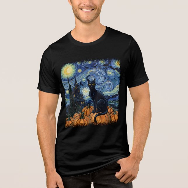 Starry Feline Night Tri-Blend Shirt (Front)