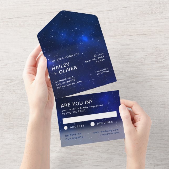 Starry Galaxy Blue Night Sky Wedding All In One Invitation (Tearaway)