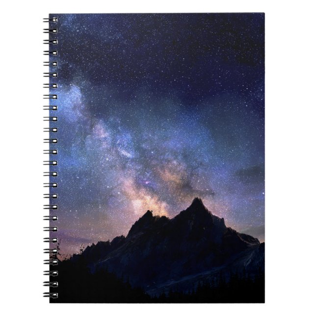 Starry Galaxy Mountain Night Notebook (Front)