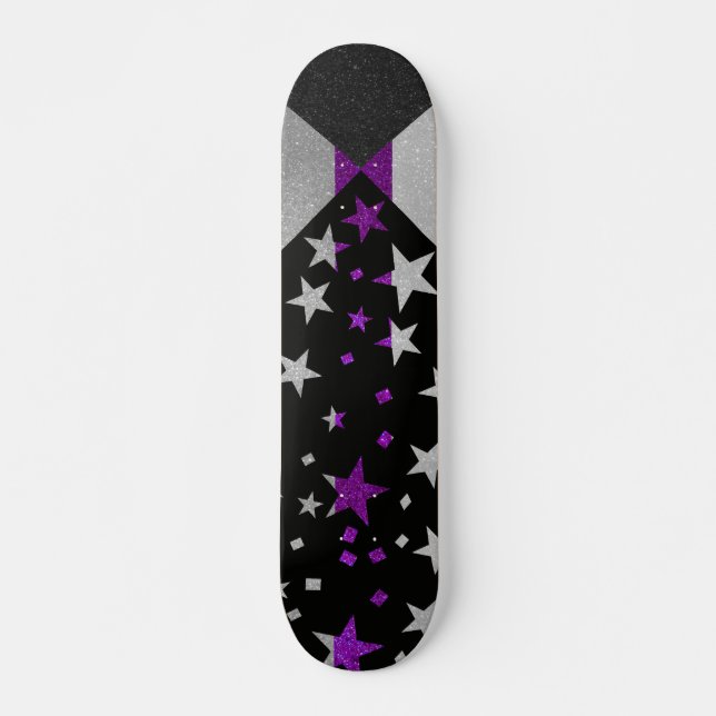 Starry Gay Pride Flag Sparkly Demisexual Glitter Skateboard (Front)