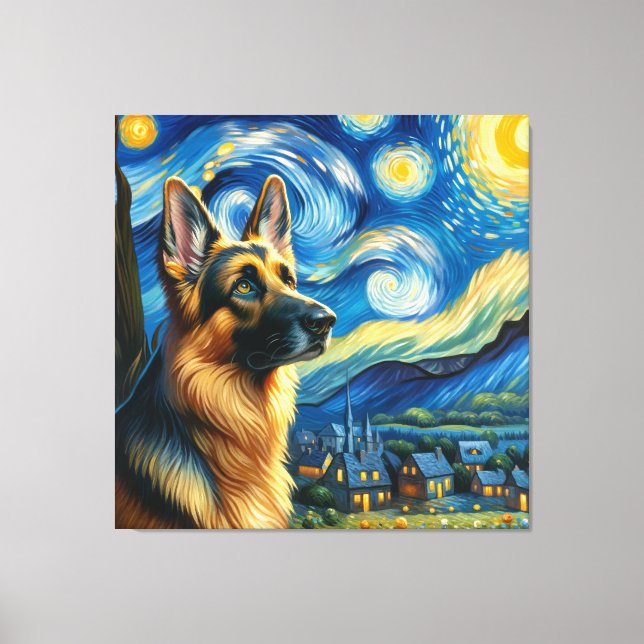 Starry German Shepherd Dog Portrait - Pet Portrait Canvas Print (Front)