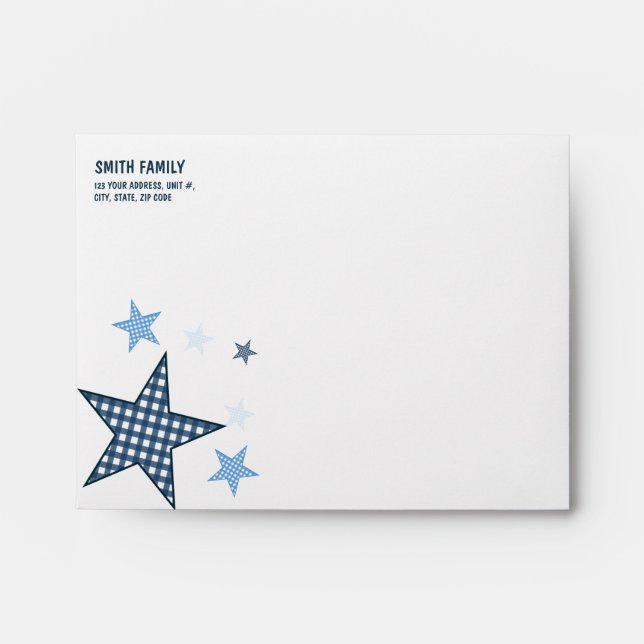 Starry Gingham Baby Boy Personalized Envelope (Front)