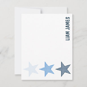 Starry Gingham Baby Boy Stationery Card