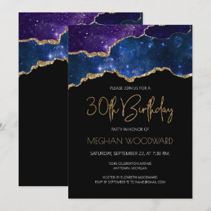 Starry Gold Agate Geode 30th Birthday Party Invitation