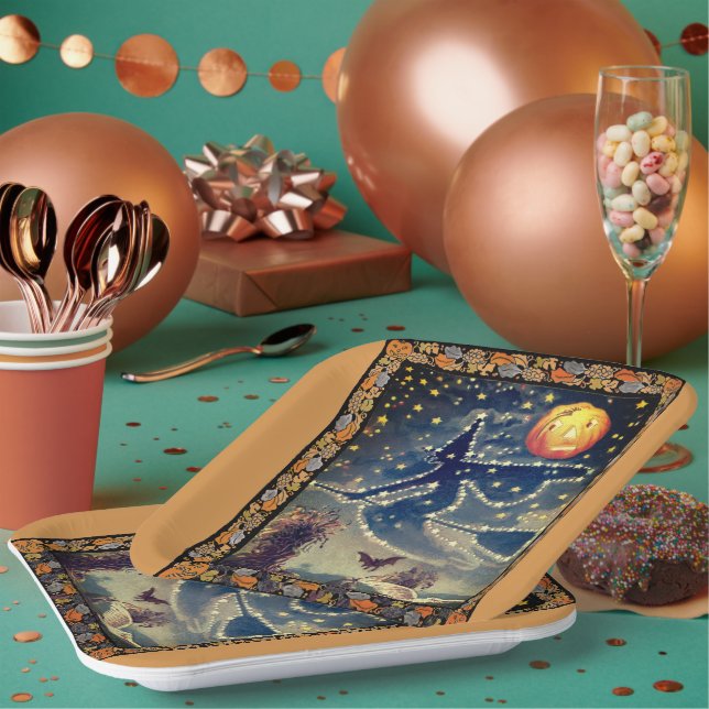 Starry Halloween Night Paper Plate (Multi)