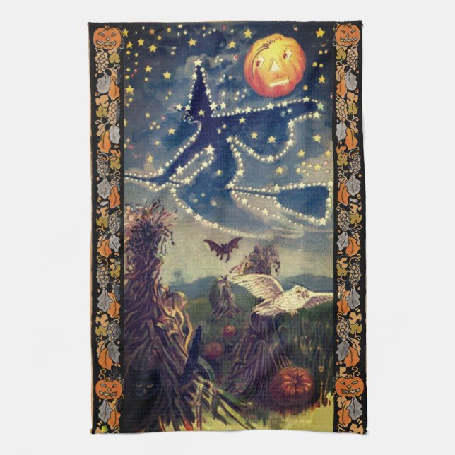 Starry Halloween Night Tea Towel (Vertical)