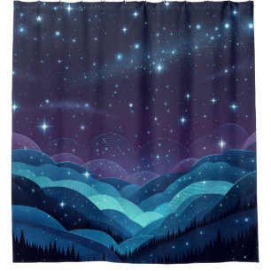 Starry Hills Night Shower Curtain