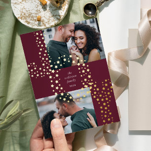 Starry Joy   Two Photo Gold Foil Holiday Card