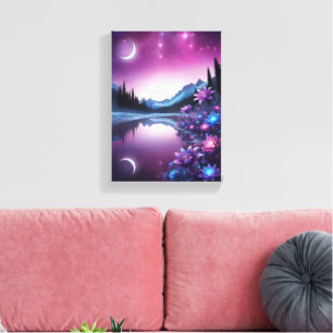 Starry Lake Flower Dream Night View Canvas Print