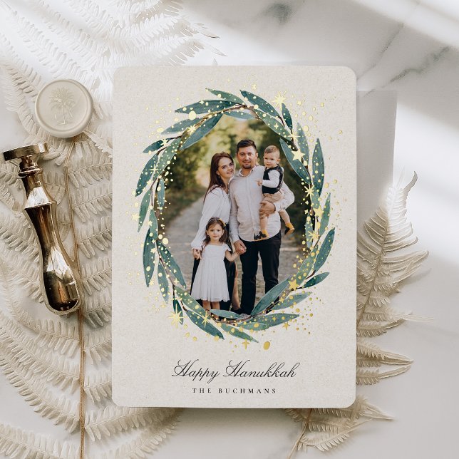 Starry Laurel | Hanukkah Photo Foil Holiday Card (Creator Uploaded)