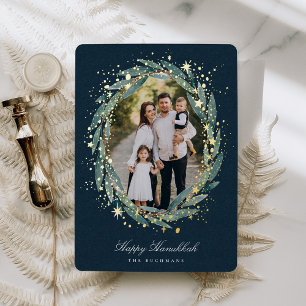 Starry Laurel   Hanukkah Photo Foil Holiday Card