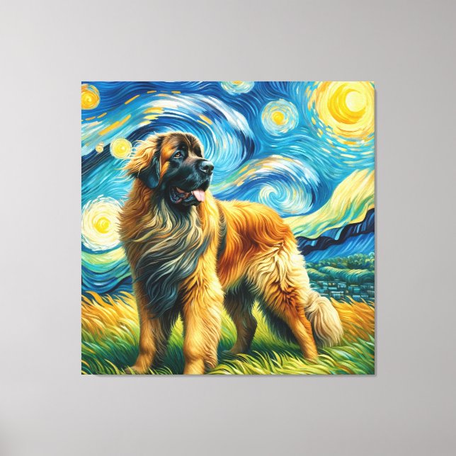 Starry Leonberger Dog Portrait - Pet Portrait Canvas Print (Front)