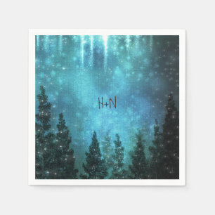Starry Lights Rustic Pine Trees Country Wedding Napkin