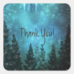 Starry Lights Rustic Pine Trees Country Wedding Square Sticker