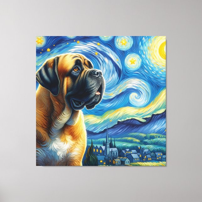 Starry Mastiff Dog Portrait - Pet Portrait Canvas Print (Front)