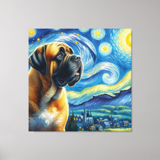 Starry Mastiff Dog Portrait - Pet Portrait Canvas Print