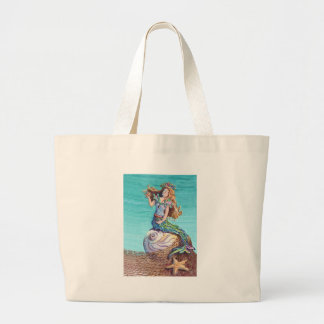 STARRY MERMAID & SHELLS by SHARON SHARPE Large Tote Bag