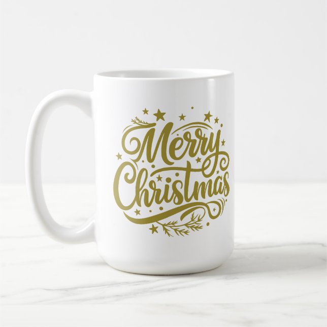 Starry Merry Christmas Greeting Coffee Mug (Left)
