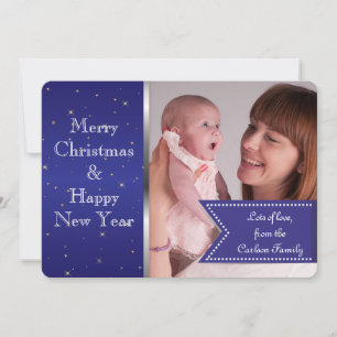 Starry Midnight Blue Elegant Custom Photo Holiday Card