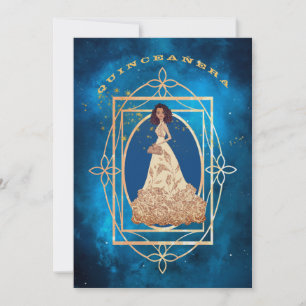 Starry Midnight Blue Quinceañera  Invitation