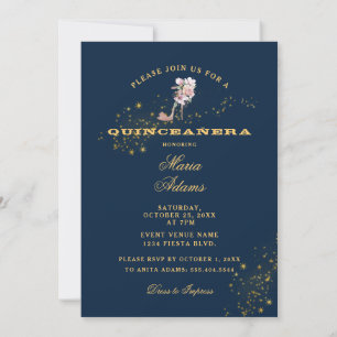 Starry Midnight Blue Quinceañera  Invitation