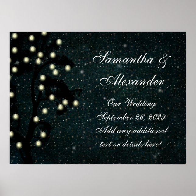 Starry Midnight Lights String Lantern Wedding Poster (Front)