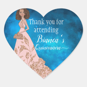 Starry Midnight Quinceañera Thank You Heart Sticker