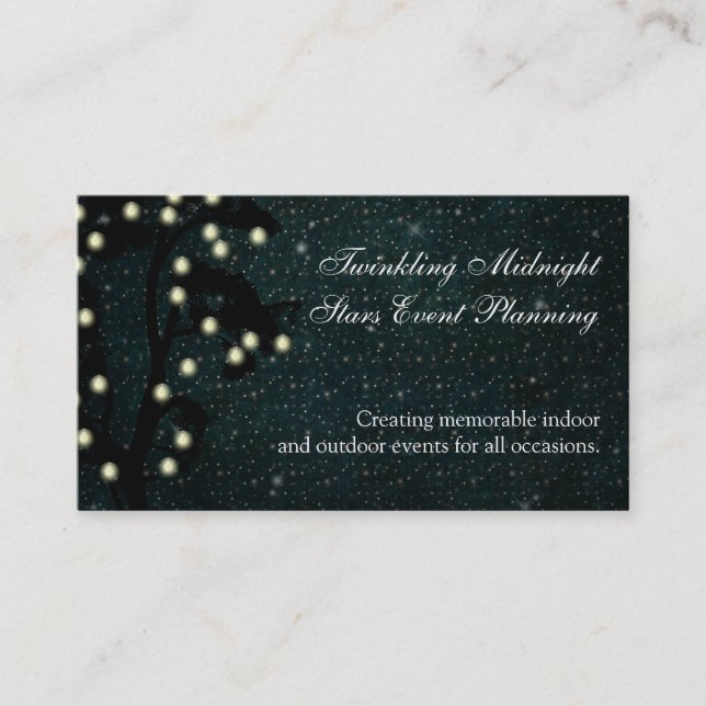 Starry Midnight String of Lights Event Planning Business Card (Front)