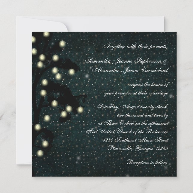 Starry Midnight String of Lights Square Wedding Invitation (Front)