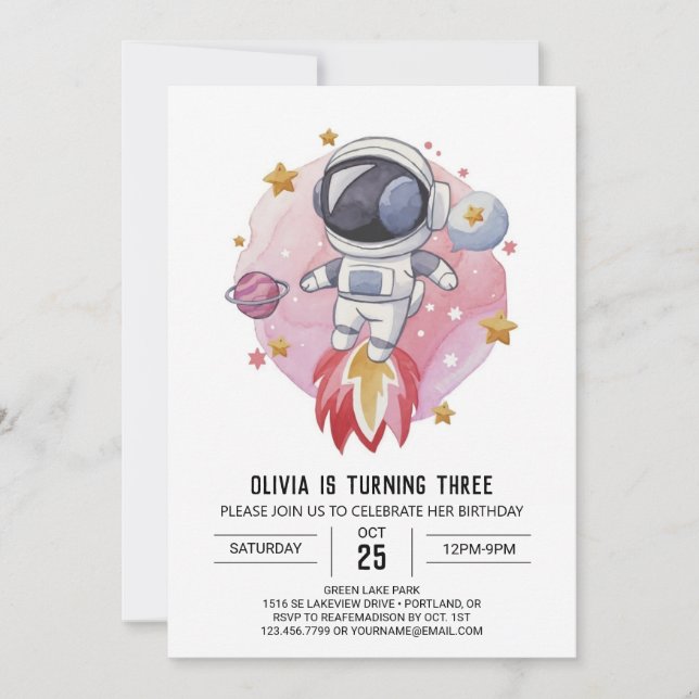 Starry Modern Explorer Astronaut Birthday Invitation (Front)