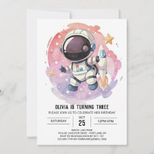 Starry Modern Odyssey Astronaut Birthday Invitation