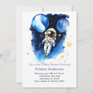 Starry Moon and Stars Blue Boy Baby Shower Invitation