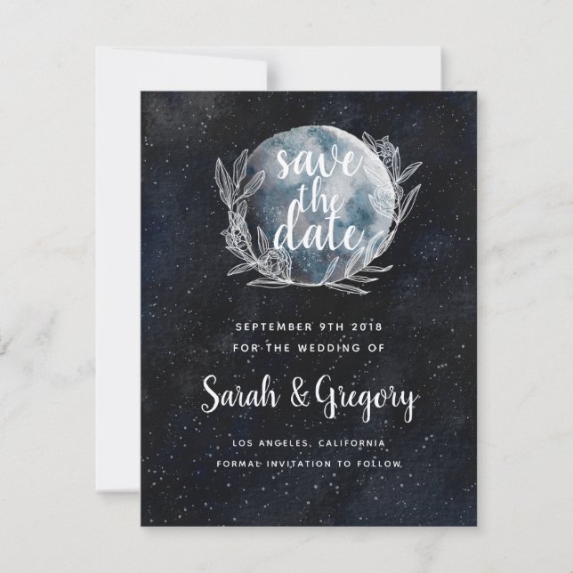 Starry Moonlit Night Monogram Save the Date (Front)