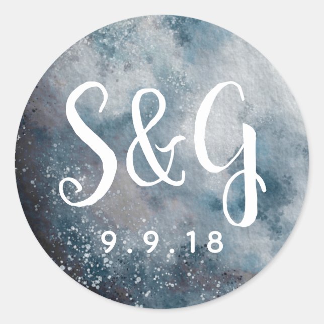 Starry Moonlit Night Monogram Wedding Sticker (Front)