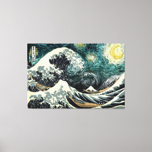Starry nami - Hokusai & van Gogh Canvas Print
