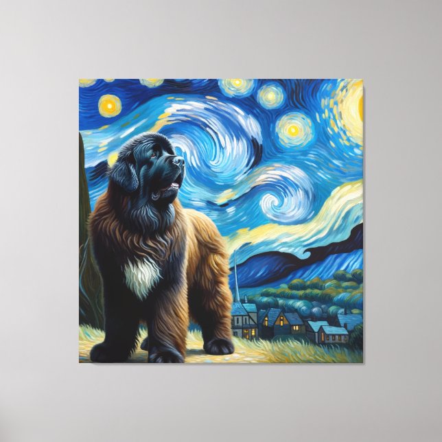 Starry Newfoundland Dog Portrait - Pet Portrait Canvas Print (Front)