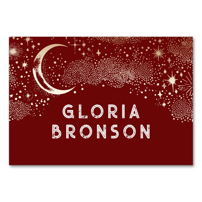 Starry Nigh Moon Individual Guest Names Table Card (Front)