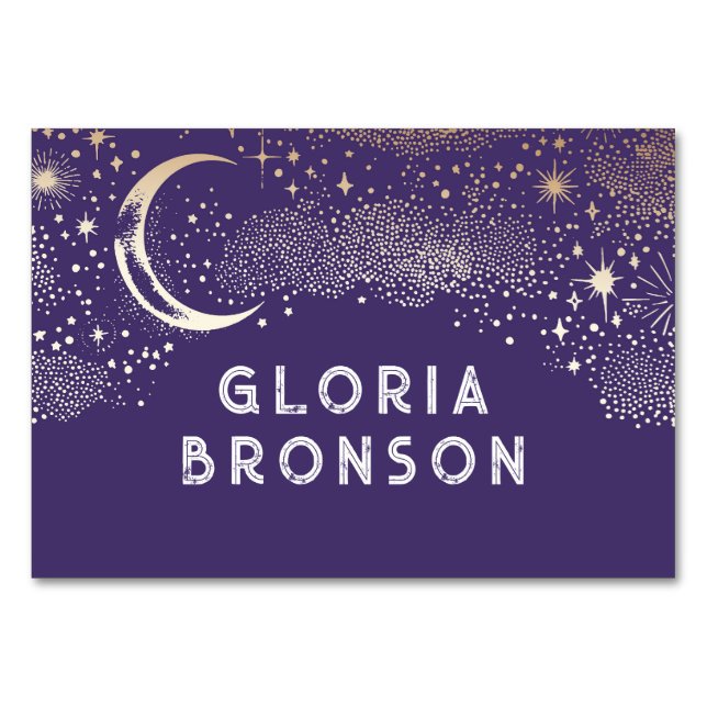 Starry Nigh Moon Individual Guest Names Table Card (Front)